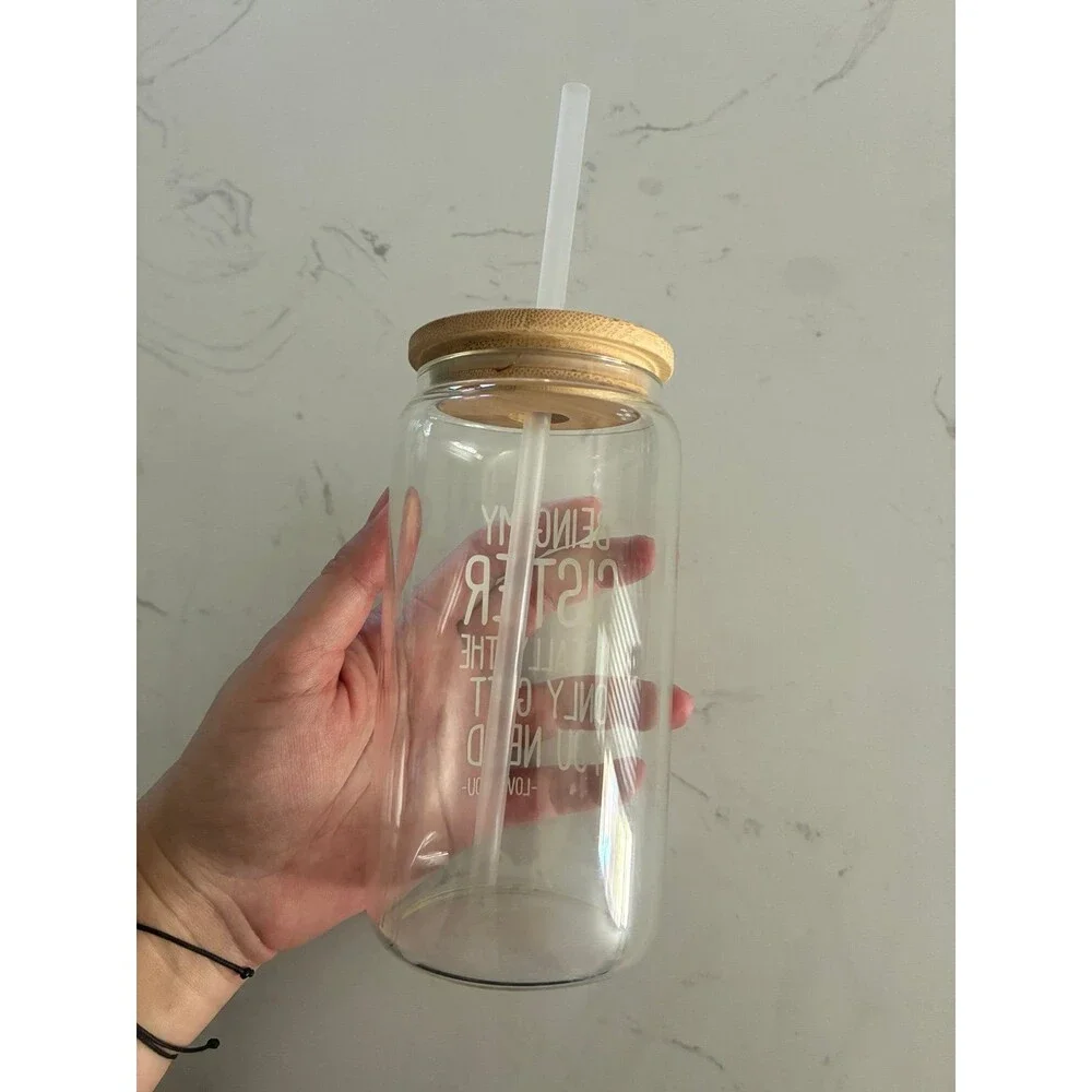 Being My Sister Glass Tumbler with Bamboo Lid & Straw – Sister Gift Cup